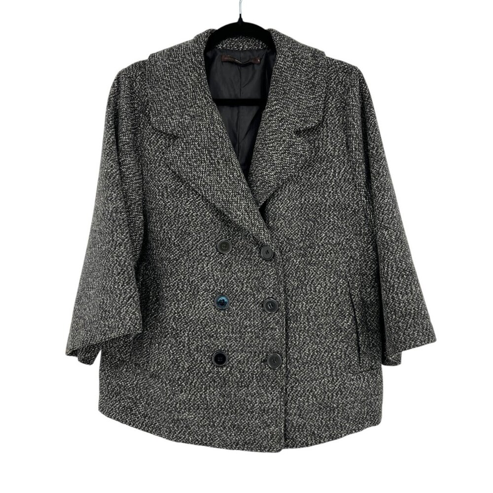 Hazel Textured Wide Sleeve Double-Breasted Coat Black White Size Large